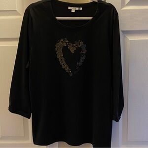 Chico's Black Long Sleeve Top with Sequin Heart
